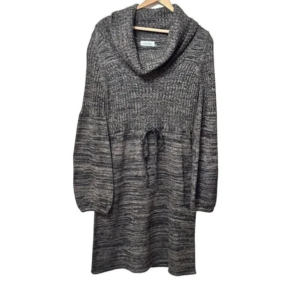 Calvin Klein Womens Sweater Dress Ribbed Cowl Neck Brown Space Dyed sz MED